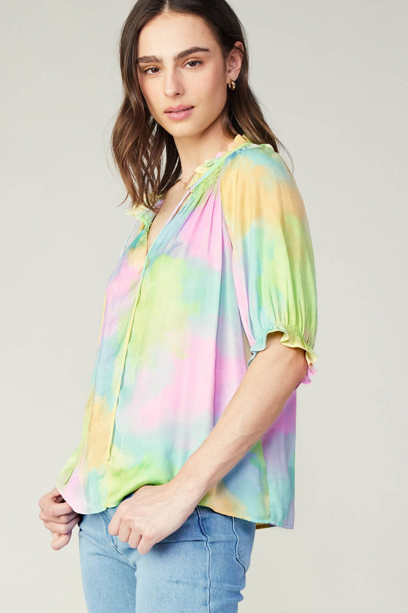 COTTON CANDY PRINTED RUFFLED BLOUSE