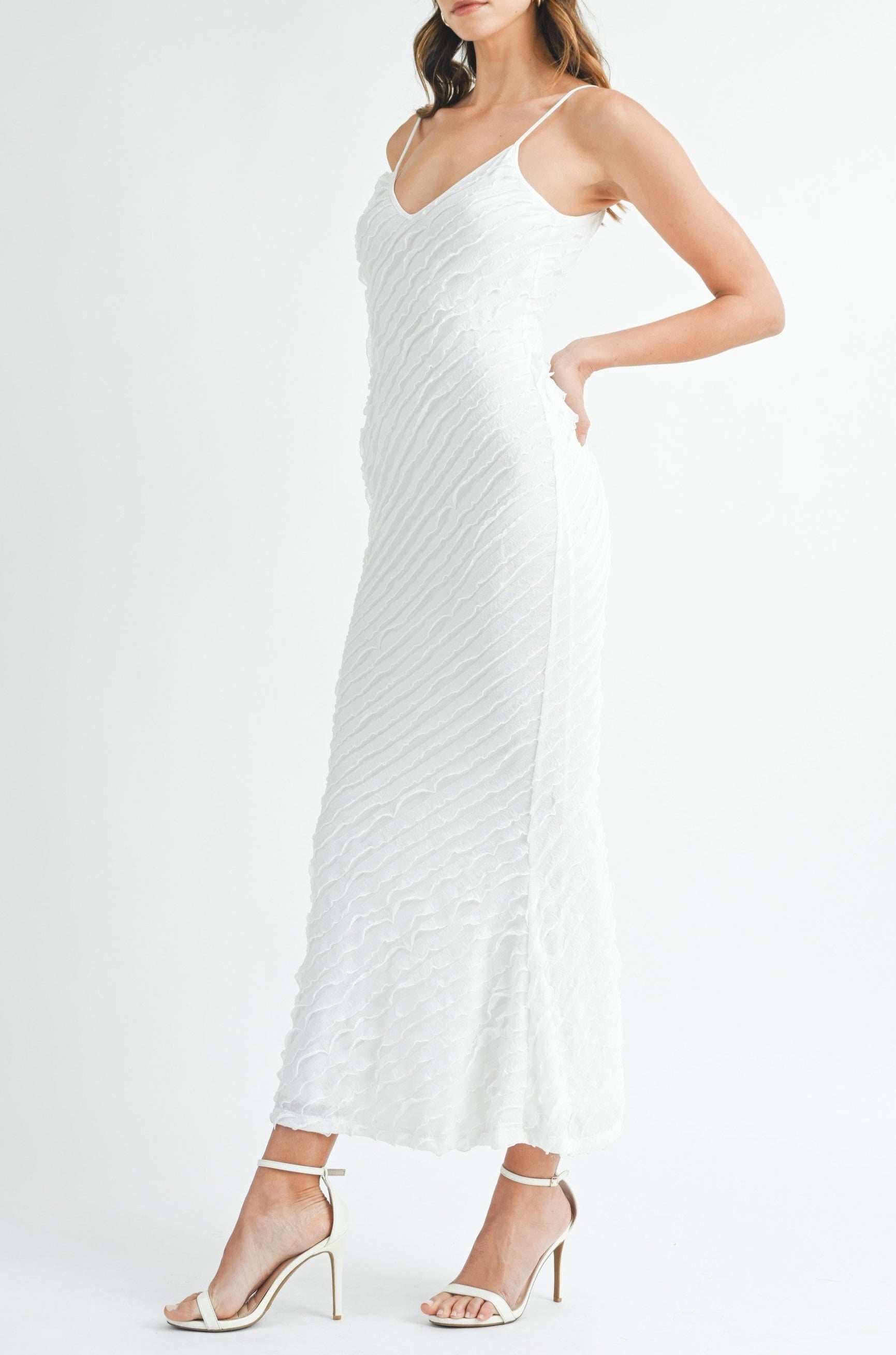 BODYCON ASYMETRICAL MINI RUFFLE MAXI DRESS