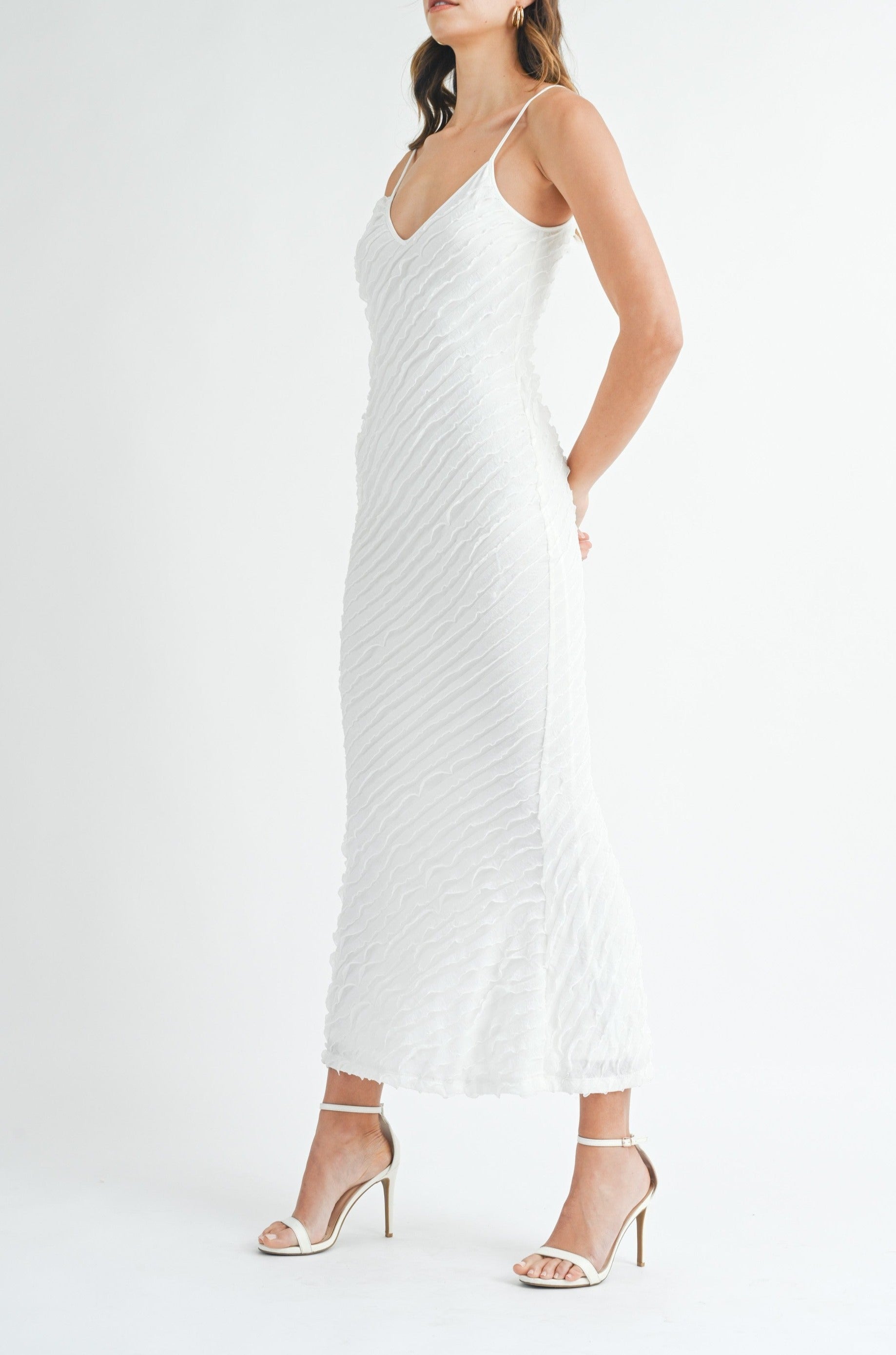 BODYCON ASYMETRICAL MINI RUFFLE MAXI DRESS