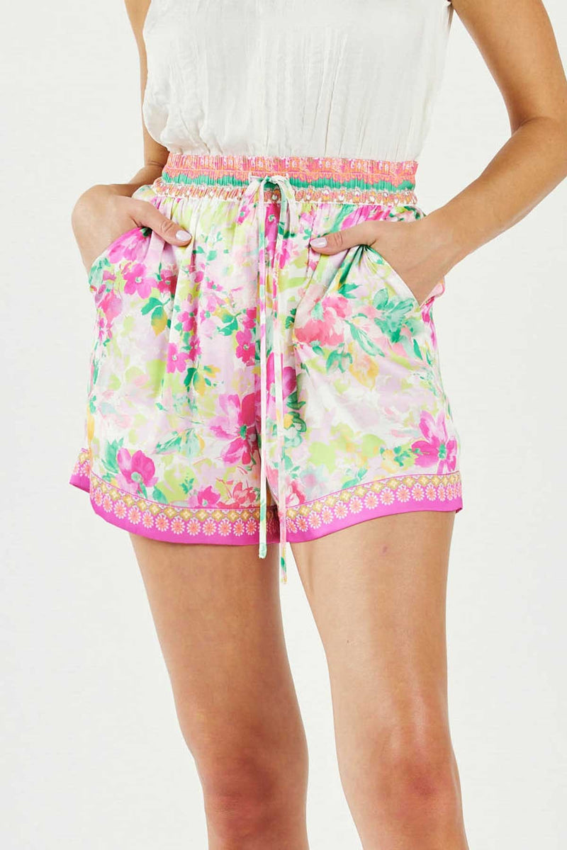 FLORAL PRINT ELASTIC-WAISTED SHORTS