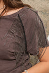 Slub Jersey Rhinestone Hem T Shirt Top