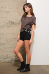 Slub Jersey Rhinestone Hem T Shirt Top