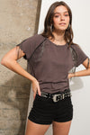 Slub Jersey Rhinestone Hem T Shirt Top