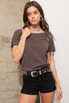 Slub Jersey Rhinestone Hem T Shirt Top