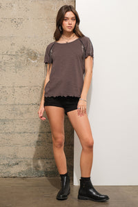 Slub Jersey Rhinestone Hem T Shirt Top