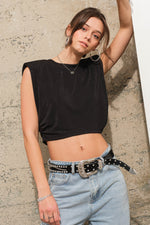 Shoulder Padded Studded Crop Muscle Tee Top