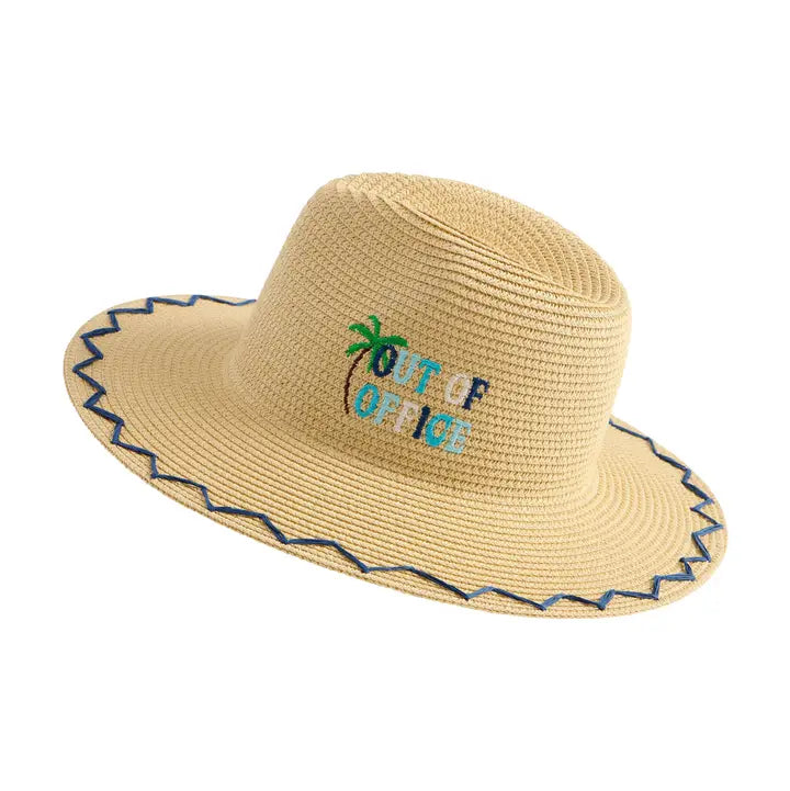 Out of Office Embroidered Wide Brim Straw Sun Hat