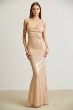 Golden Glamour Sequin Gown Maxi Dress