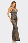 RHINESTONE FLORAL LACE MERMAID MAXI DRESS