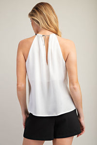 Embellished Halter Satin Blouse – White