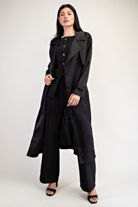 SATIN TRENCH WITH OPEN FRONT BLACK