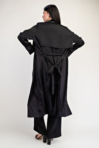 SATIN TRENCH WITH OPEN FRONT BLACK