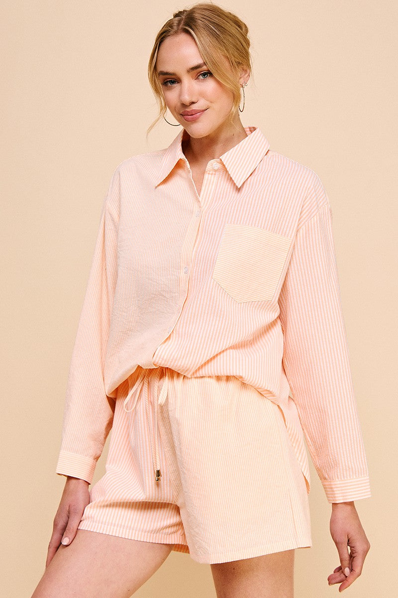 Twin Stripe Cotton Blend Button Up