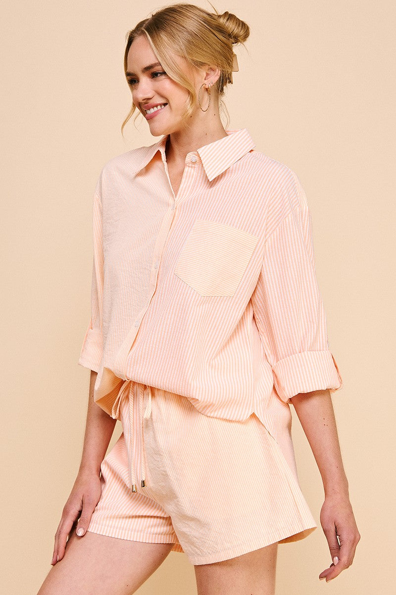 Twin Stripe Cotton Blend Button Up