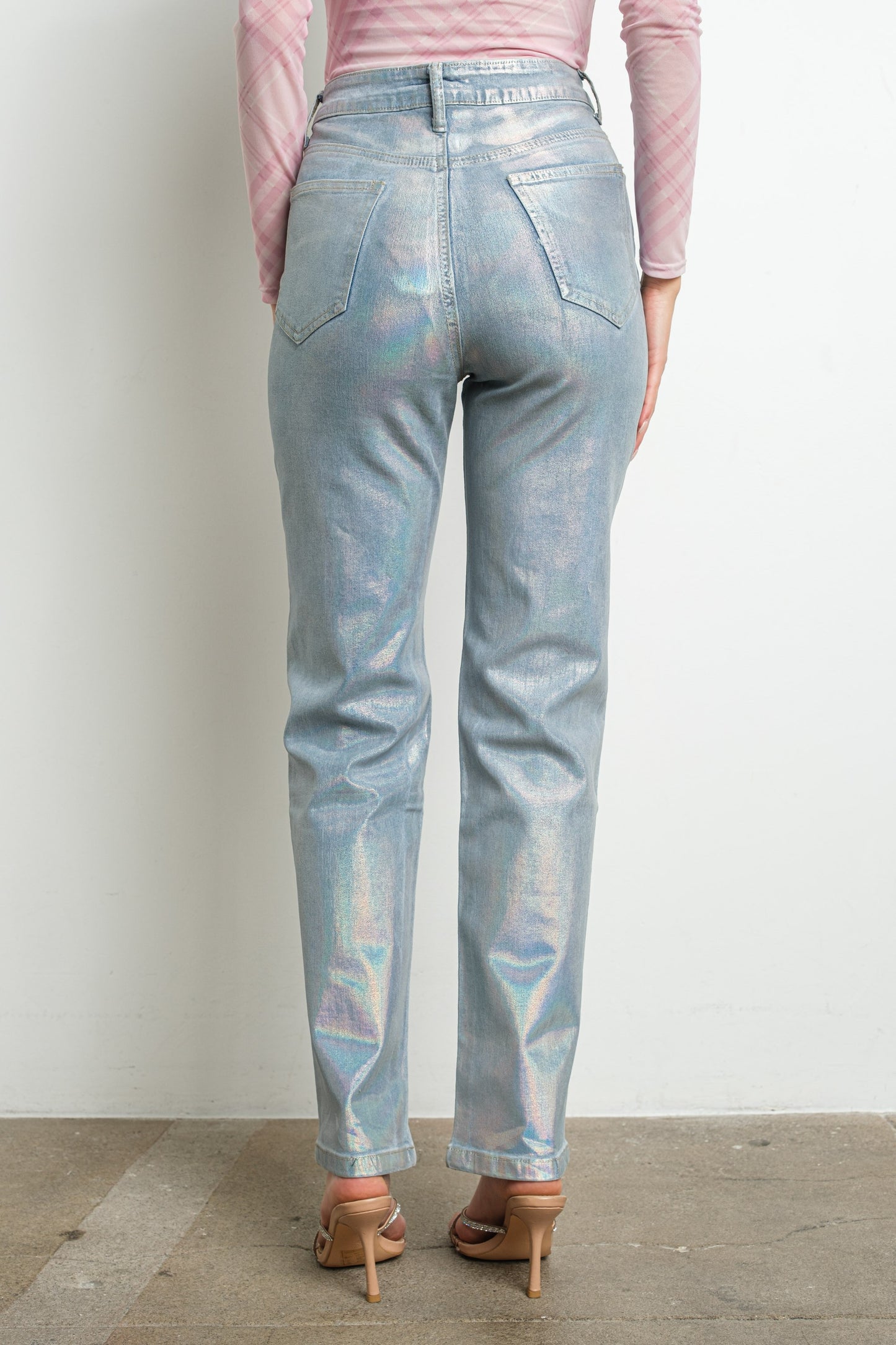 Metallic Stretch Denim Pants