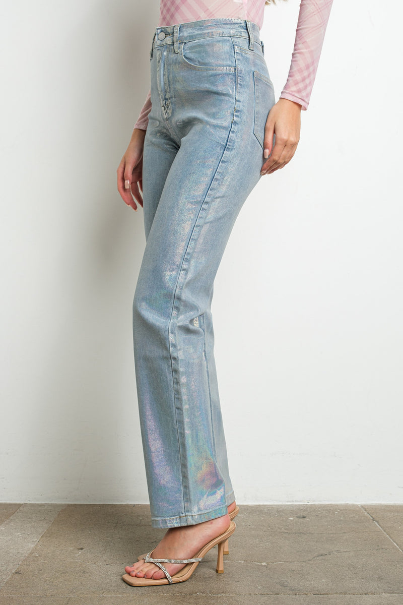 Metallic Stretch Denim Pants