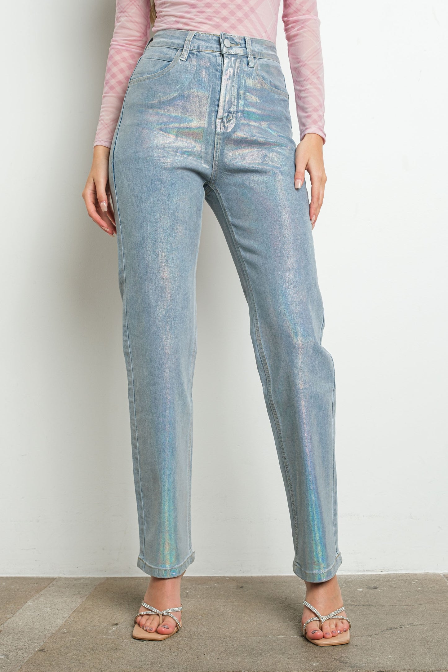 Metallic Stretch Denim Pants