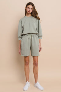 Relaxed Sage Green Drawstring Lounge Shorts