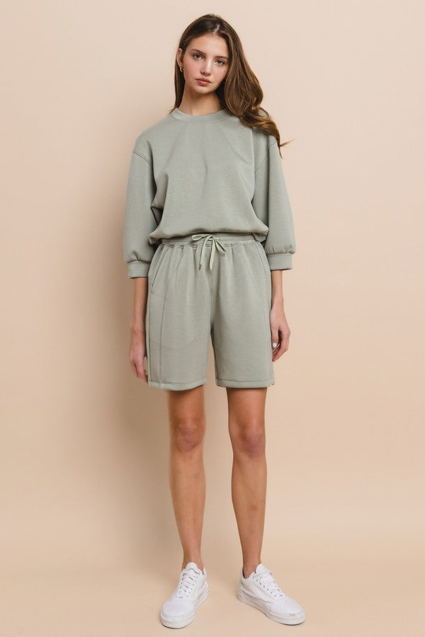 Relaxed Sage Green Drawstring Lounge Shorts