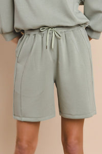 Relaxed Sage Green Drawstring Lounge Shorts