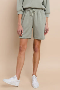 Relaxed Sage Green Drawstring Lounge Shorts