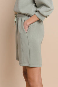 Relaxed Sage Green Drawstring Lounge Shorts
