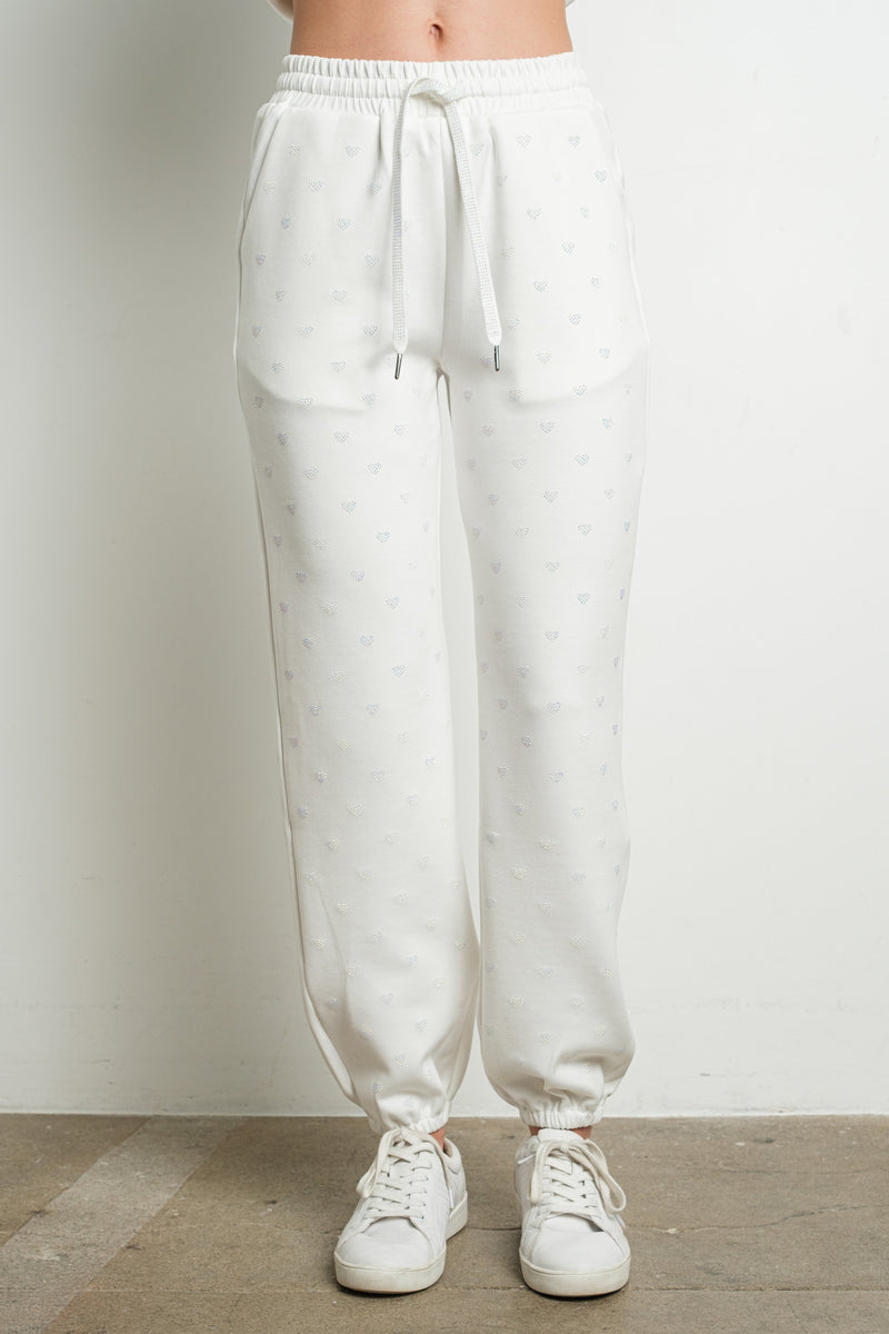 Rhinestone Hearts Elastic Waist Sweatpant Joggers