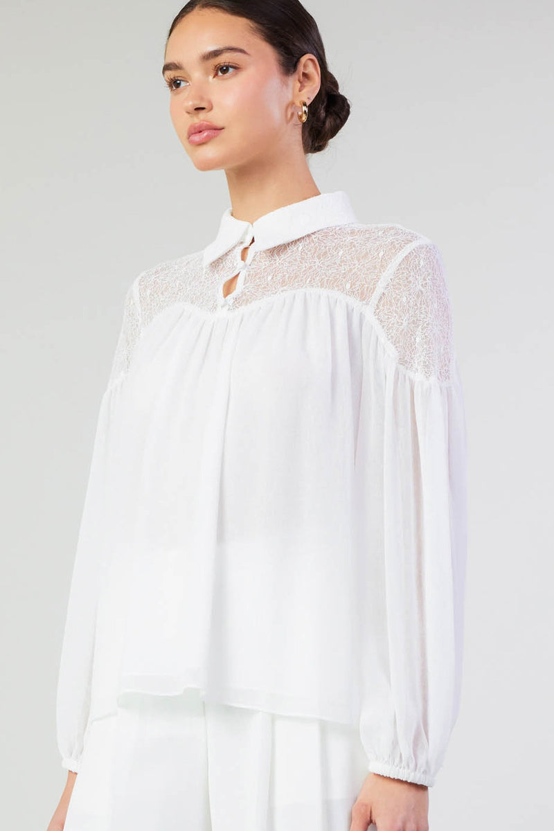 LACE DETAIL BUTTON-FRONT BLOUSE