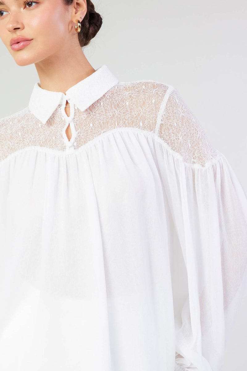 LACE DETAIL BUTTON-FRONT BLOUSE