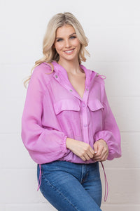 Sheer Lilac Hooded Drawstring Windbreaker Jacket