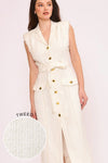 TWEED BELTED MIDI DRESS WITH GOLD BUTTONS