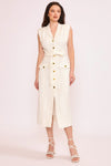 TWEED BELTED MIDI DRESS WITH GOLD BUTTONS