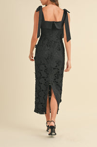 SHOULDER STRAP LACE FLORAL MIDI DRESS