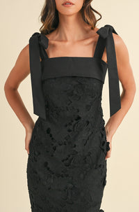 SHOULDER STRAP LACE FLORAL MIDI DRESS