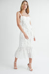 CURVE ENHANCING BUSTIER FLORAL DETAIL MIDI DRESSWHITE