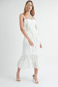 CURVE ENHANCING BUSTIER FLORAL DETAIL MIDI DRESSWHITE