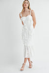 CURVE ENHANCING BUSTIER FLORAL DETAIL MIDI DRESSWHITE
