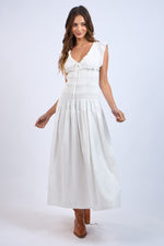 SOLID COLOR CAP SLEEVE SMOCKED BODY MAXI DRESS