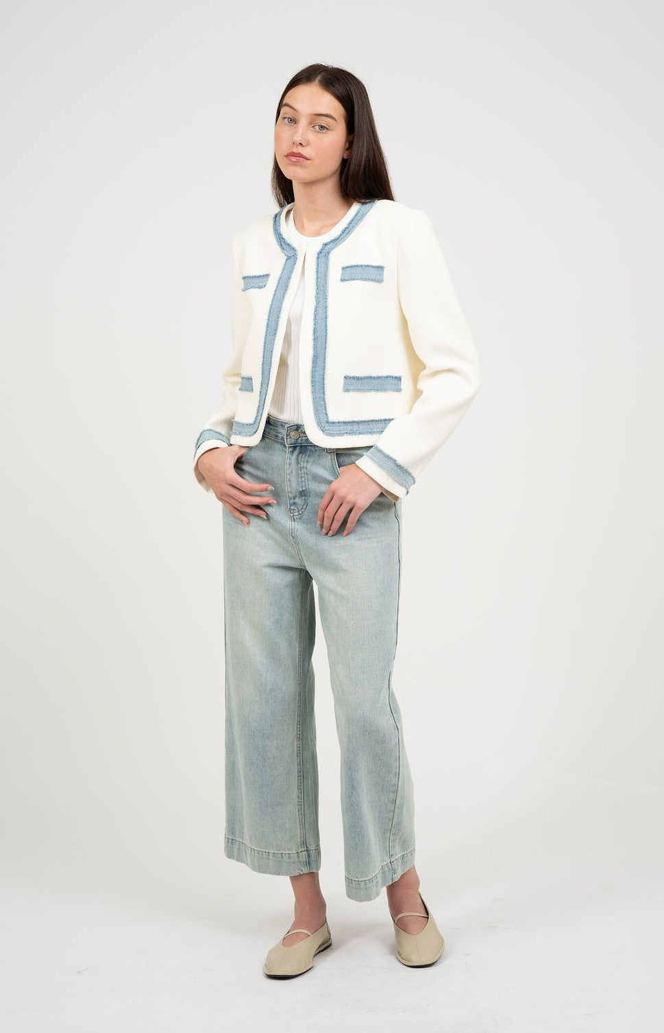 DENIM TRIMMED TWEED JACKET – Amanda Jean NYC