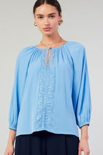 LACE DETAIL 3/4 SLEEVE ROUND NECK BLOUSE