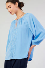 LACE DETAIL 3/4 SLEEVE ROUND NECK BLOUSE