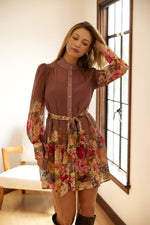 FLORAL PRINT CHIFFON MINI DRESS WITH LINING