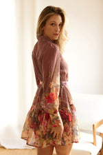 FLORAL PRINT CHIFFON MINI DRESS WITH LINING