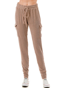 Nude Ribbed Knit Utility Cargo Joggers