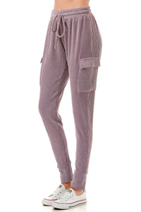 Mauve Ribbed Knit Utility Cargo Joggers