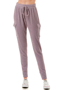 Mauve Ribbed Knit Utility Cargo Joggers