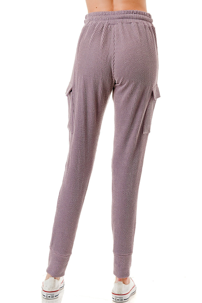 Mauve Ribbed Knit Utility Cargo Joggers