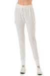 White Ribbed Knit Utility Cargo Joggers