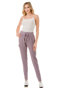 Mauve Ribbed Knit Utility Cargo Joggers