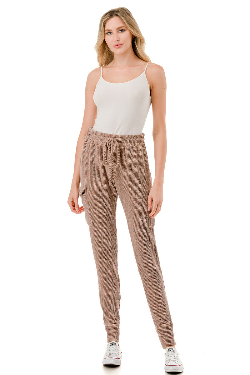 Nude Ribbed Knit Utility Cargo Joggers
